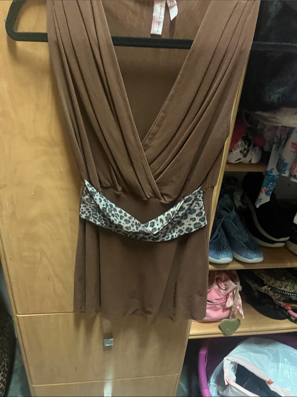Brown V-Neck Top with Subtle Pleat Detail